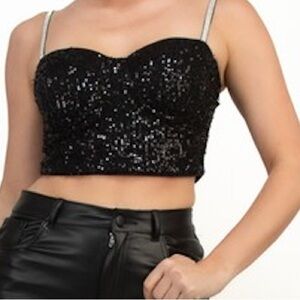 Black Sequin Crop Top